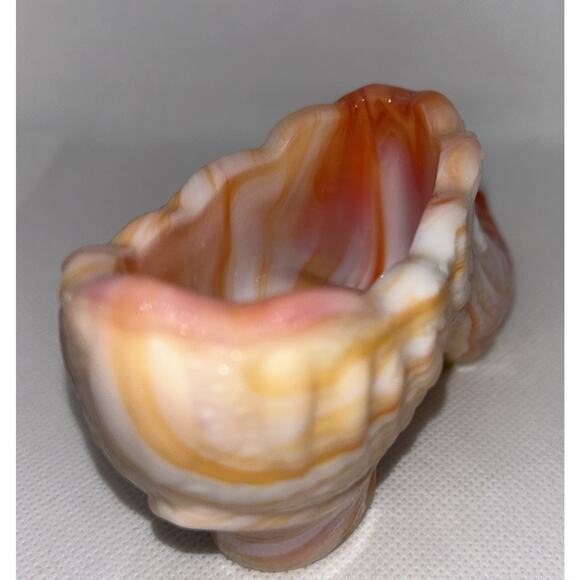 Vintage Kanawha Hand Crafted Cabbage Rose Orange Slag Glass Shoe 6" EC - Picture 5 of 14